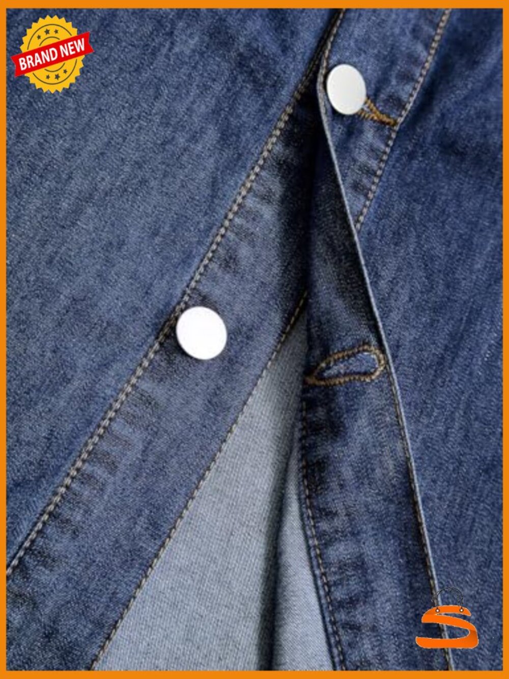 V Neck Short Sleeve Denim Shirt Dress A-Line Midi with Pockets - Picture 5 of 7